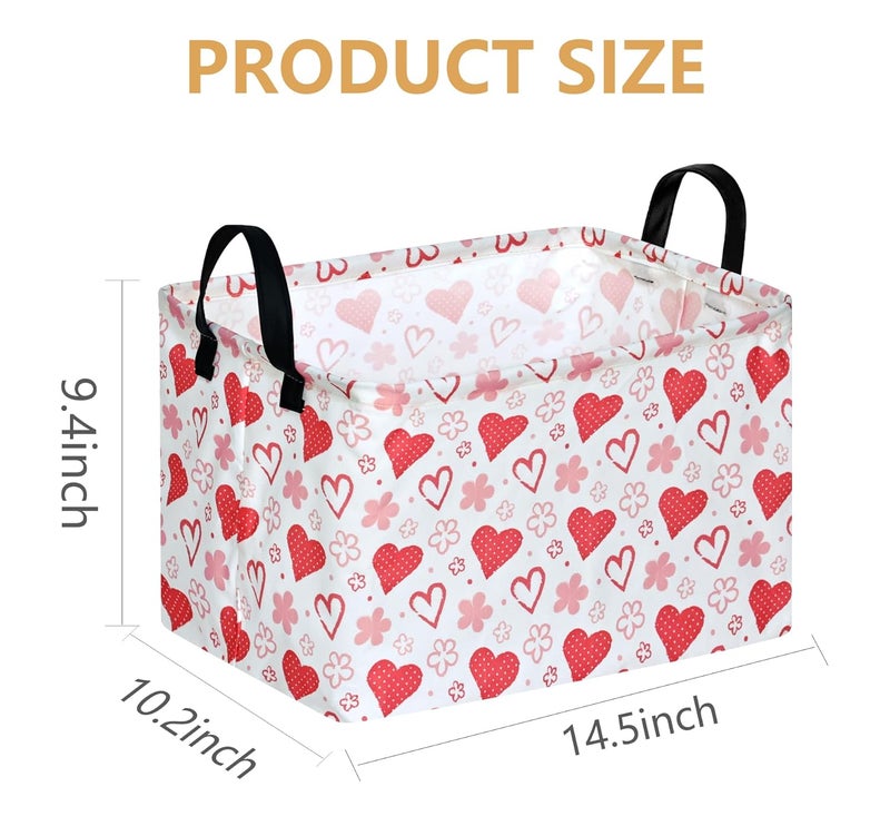 FUULOXE Rectangular Valentines Basket Storage Bin for Shelves Girls Gifts Baskets Foldable Box with Handles for Home Office Car Dormroom Valentine's Day Party Supplies - Image 2
